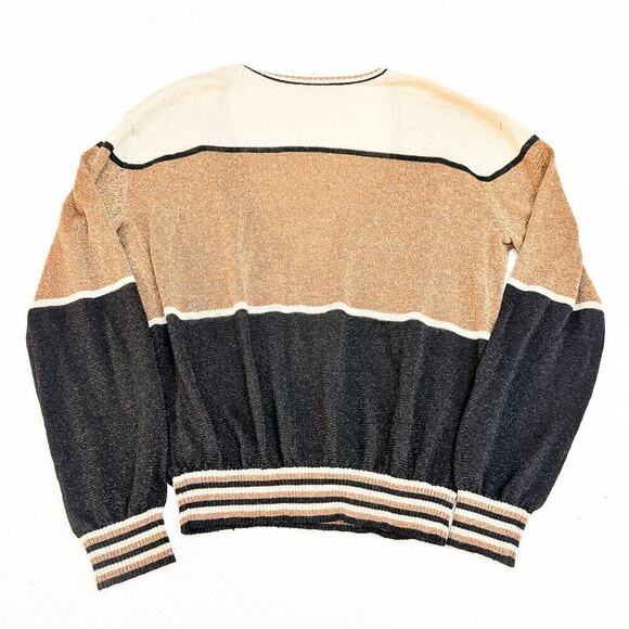 Free People Deep Shimmering Semi Sheer V-Neck Sweater Top Size M - Picture 2 of 5